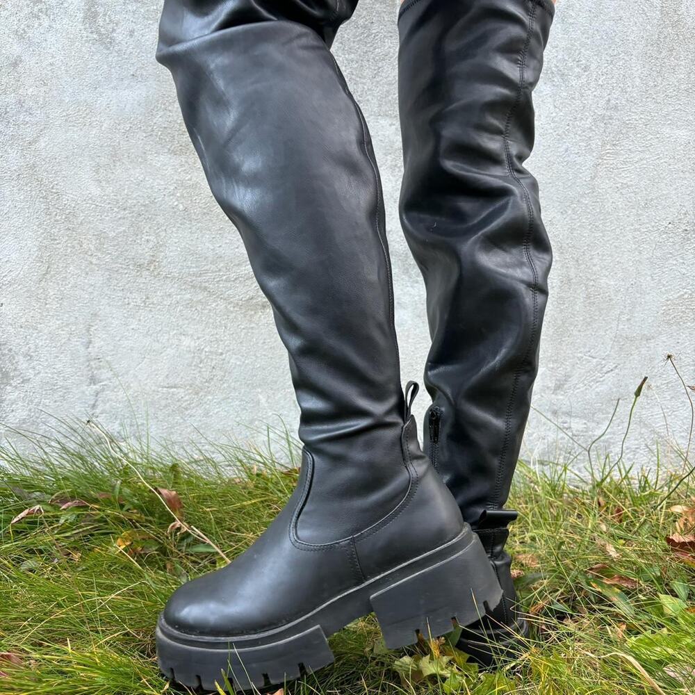 Chunky thigh high leather